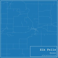 Blueprint US city map of Elk Falls, Kansas.