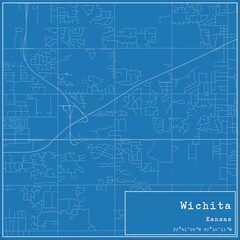 Obraz premium Blueprint US city map of Wichita, Kansas.