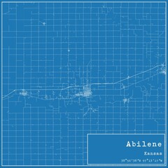 Blueprint US city map of Abilene, Kansas.