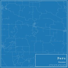 Fototapeta premium Blueprint US city map of Peru, Kansas.