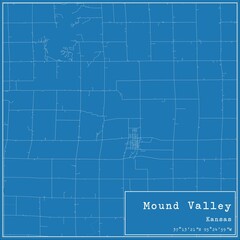 Blueprint US city map of Mound Valley, Kansas.