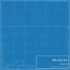 Blueprint US city map of Wichita, Kansas.
