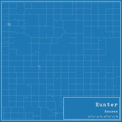 Blueprint US city map of Hunter, Kansas.