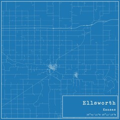 Obraz premium Blueprint US city map of Ellsworth, Kansas.