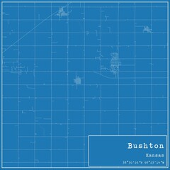 Blueprint US city map of Bushton, Kansas.