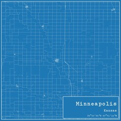 Blueprint US city map of Minneapolis, Kansas.
