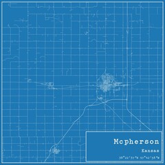 Blueprint US city map of Mcpherson, Kansas.