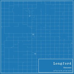 Blueprint US city map of Longford, Kansas.