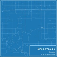 Blueprint US city map of Brookville, Kansas.