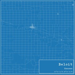 Blueprint US city map of Beloit, Kansas.