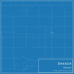 Blueprint US city map of Dennis, Kansas.