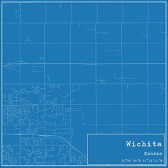 Blueprint US city map of Wichita, Kansas.