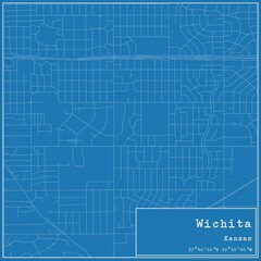 Blueprint US city map of Wichita, Kansas.