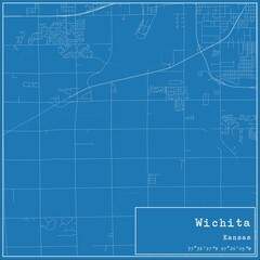 Blueprint US city map of Wichita, Kansas.