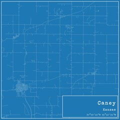 Blueprint US city map of Caney, Kansas.