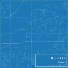 Blueprint US city map of Wichita, Kansas.