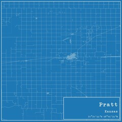 Blueprint US city map of Pratt, Kansas.