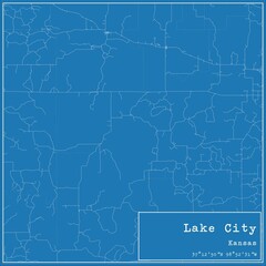 Blueprint US city map of Lake City, Kansas.