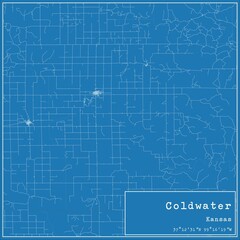 Blueprint US city map of Coldwater, Kansas.