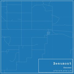 Blueprint US city map of Beaumont, Kansas.