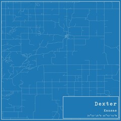 Blueprint US city map of Dexter, Kansas.