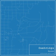 Blueprint US city map of Cambridge, Kansas.