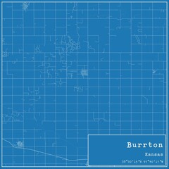 Blueprint US city map of Burrton, Kansas.