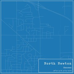 Blueprint US city map of North Newton, Kansas.