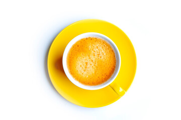 Yellow coffee cup isolated on white background