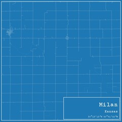 Blueprint US city map of Milan, Kansas.