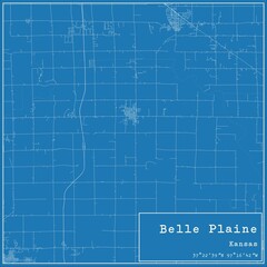 Blueprint US city map of Belle Plaine, Kansas.