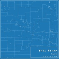 Blueprint US city map of Fall River, Kansas.