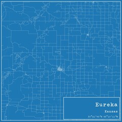 Blueprint US city map of Eureka, Kansas.