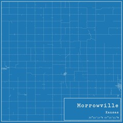 Blueprint US city map of Morrowville, Kansas.