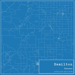 Blueprint US city map of Hamilton, Kansas.