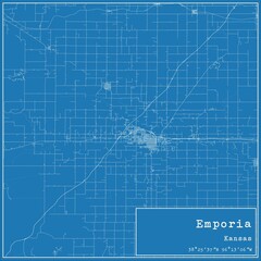 Blueprint US city map of Emporia, Kansas.