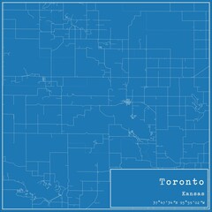 Obraz premium Blueprint US city map of Toronto, Kansas.