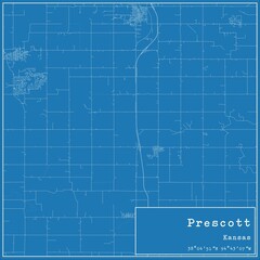 Fototapeta premium Blueprint US city map of Prescott, Kansas.