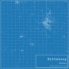 Blueprint US city map of Pittsburg, Kansas.