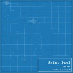 Blueprint US city map of Saint Paul, Kansas.