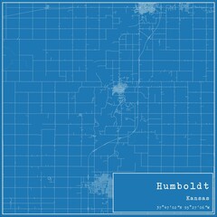 Blueprint US city map of Humboldt, Kansas.