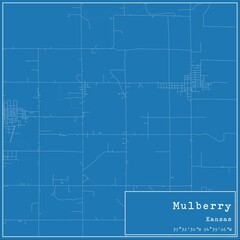 Blueprint US city map of Mulberry, Kansas.