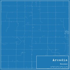 Blueprint US city map of Arcadia, Kansas.