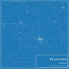 Blueprint US city map of Fredonia, Kansas.