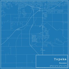 Blueprint US city map of Topeka, Kansas.