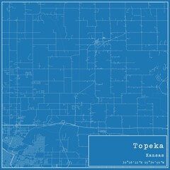 Blueprint US city map of Topeka, Kansas.