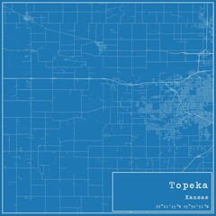 Obraz premium Blueprint US city map of Topeka, Kansas.