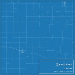 Blueprint US city map of Bronson, Kansas.