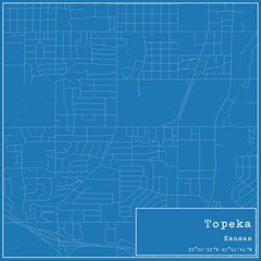 Blueprint US city map of Topeka, Kansas.