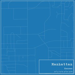 Blueprint US city map of Manhattan, Kansas.